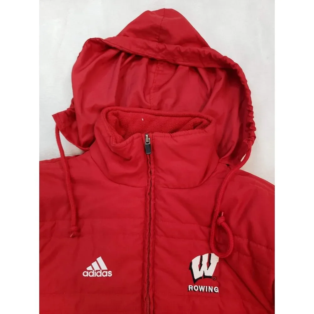 Adidas Women's XS Hooded Hiking Insulated Jacket Red Wisconsin Badger Nylon - Picture 5 of 12
